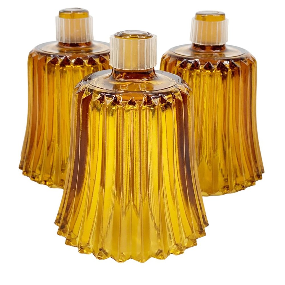 3 Homco Peg Votive Cup Candle Holder Amber Glass Ribbed Autumn Fall Home Decor